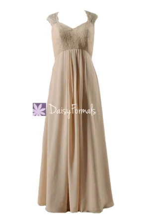 Custom Light Champagne Lace Bridesmaids Dress Cap Sleeves Party Dress Evening Dress (BM2222A)