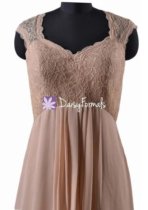 Custom Light Champagne Lace Bridesmaids Dress Cap Sleeves Party Dress Evening Dress (BM2222A)