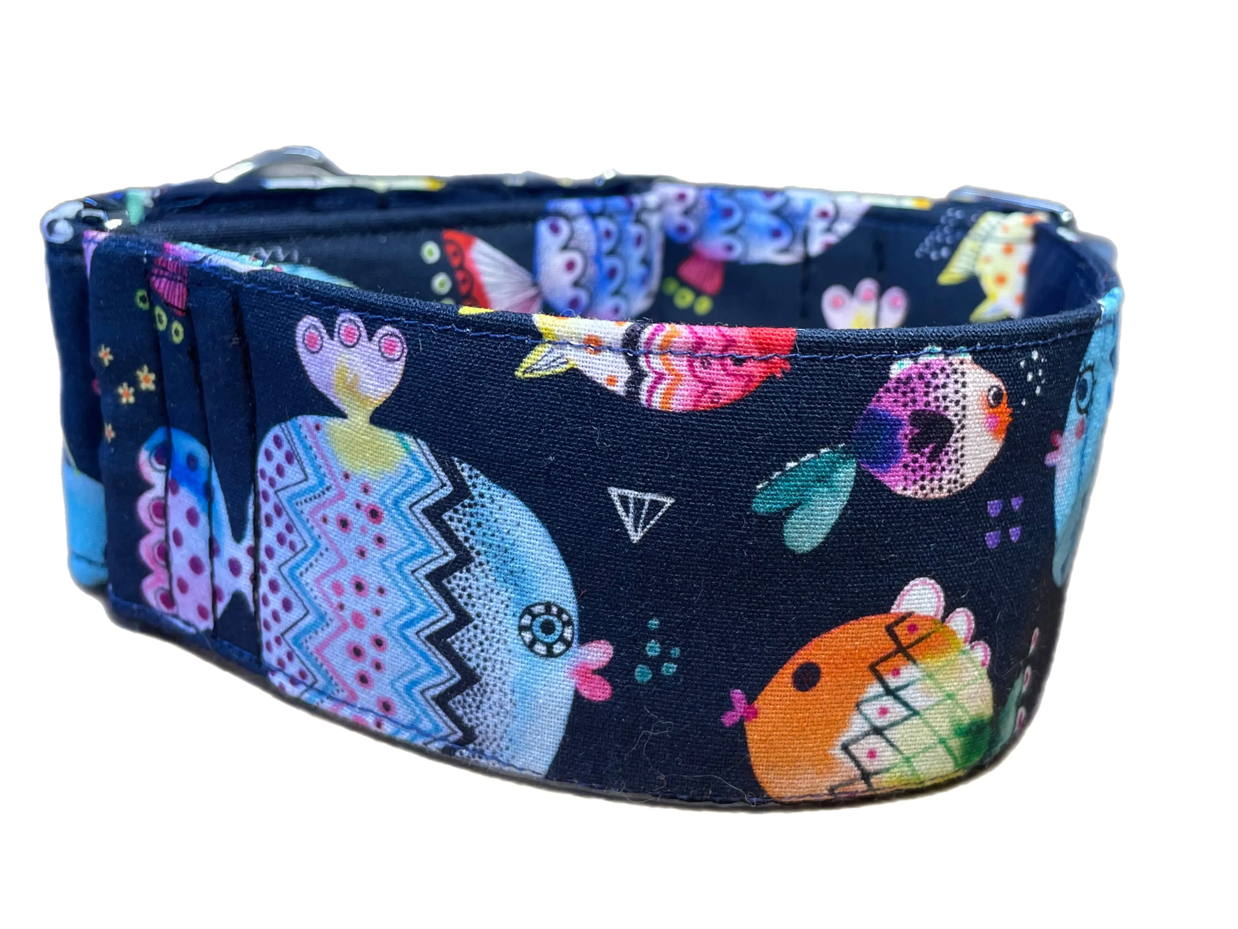 Cute puffer fish greyhound Martingale collar cotton covered 50mm width super soft