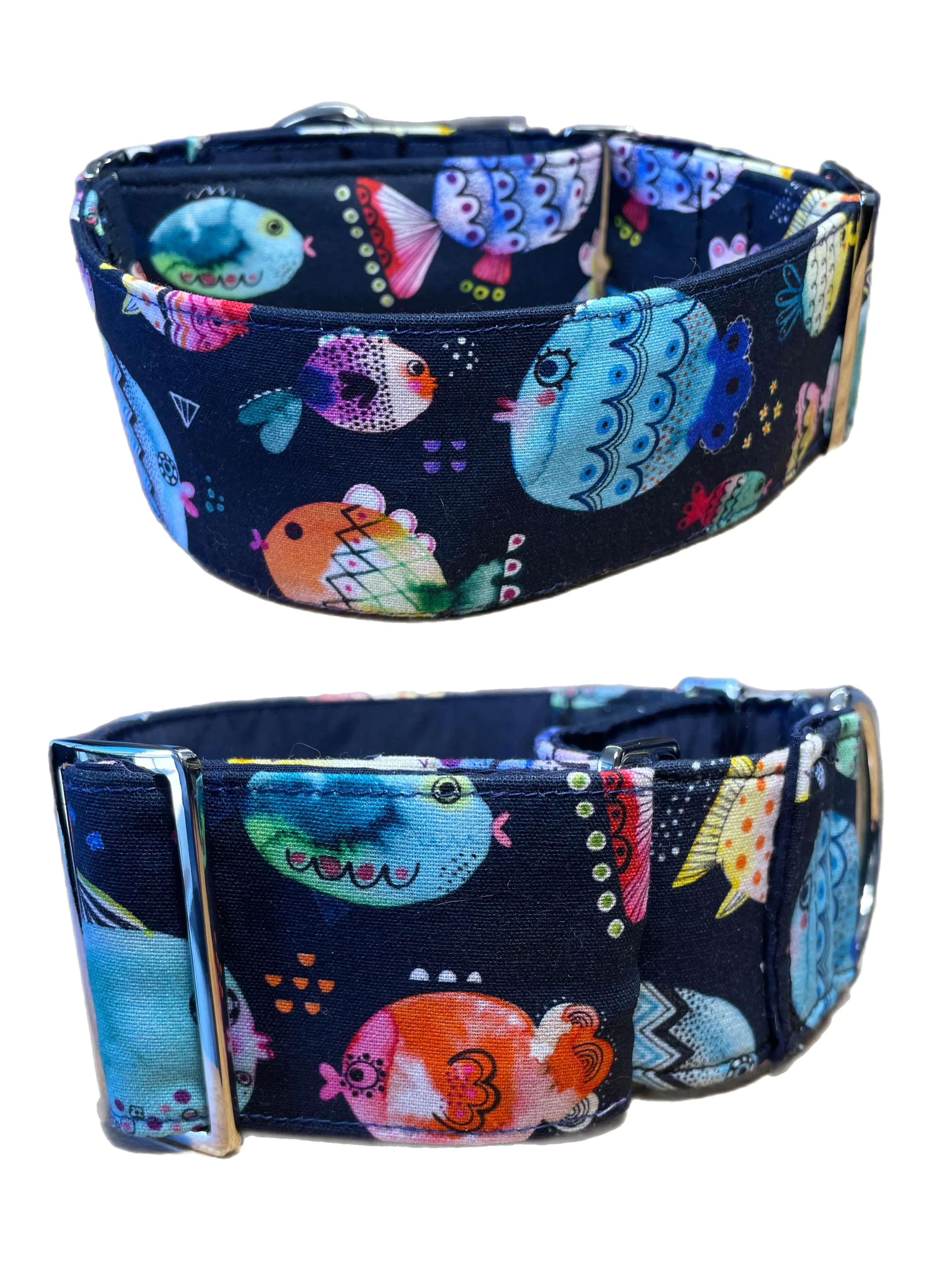 Cute puffer fish greyhound Martingale collar cotton covered 50mm width super soft