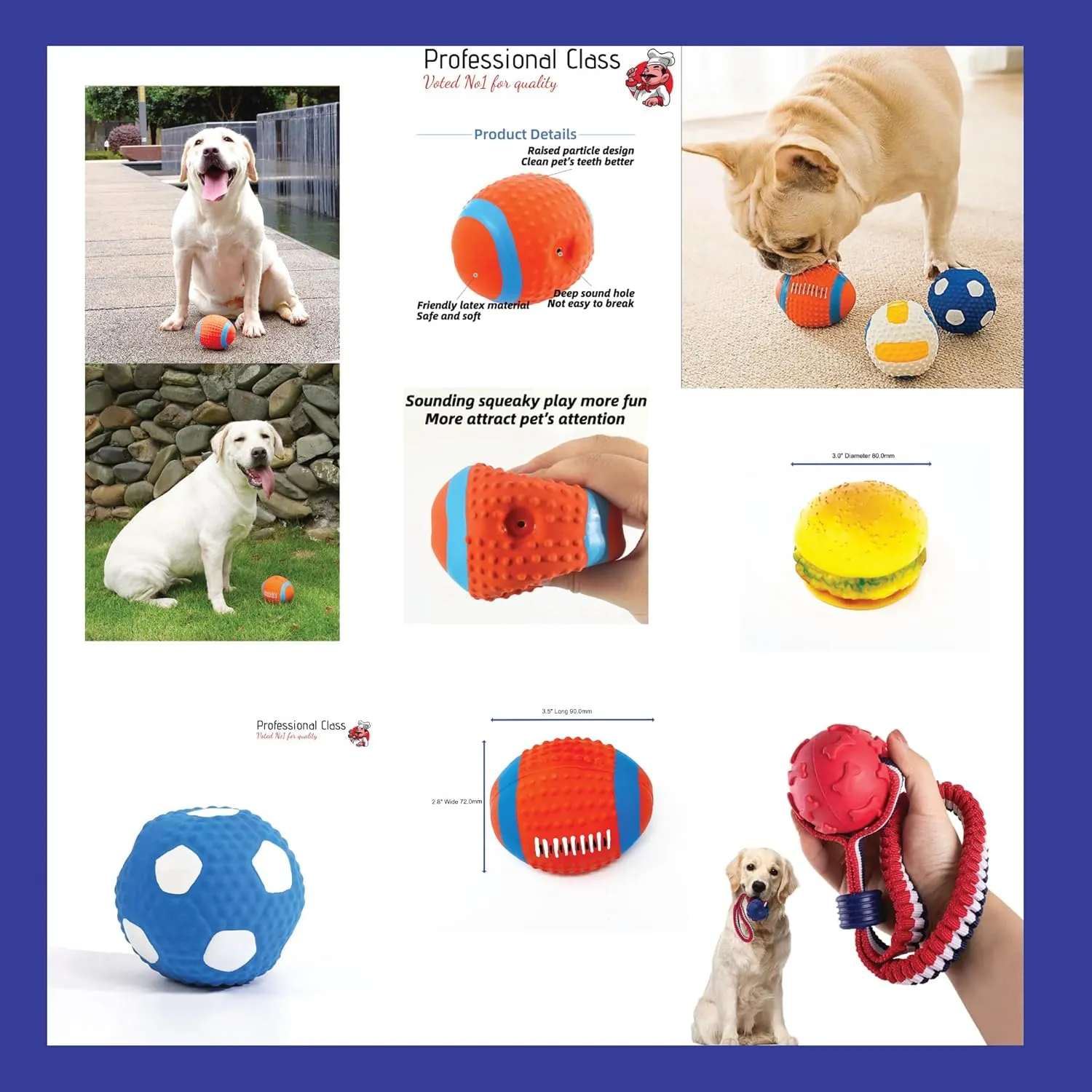 Dog ball squeaky yellow and blue ball dogs just love these