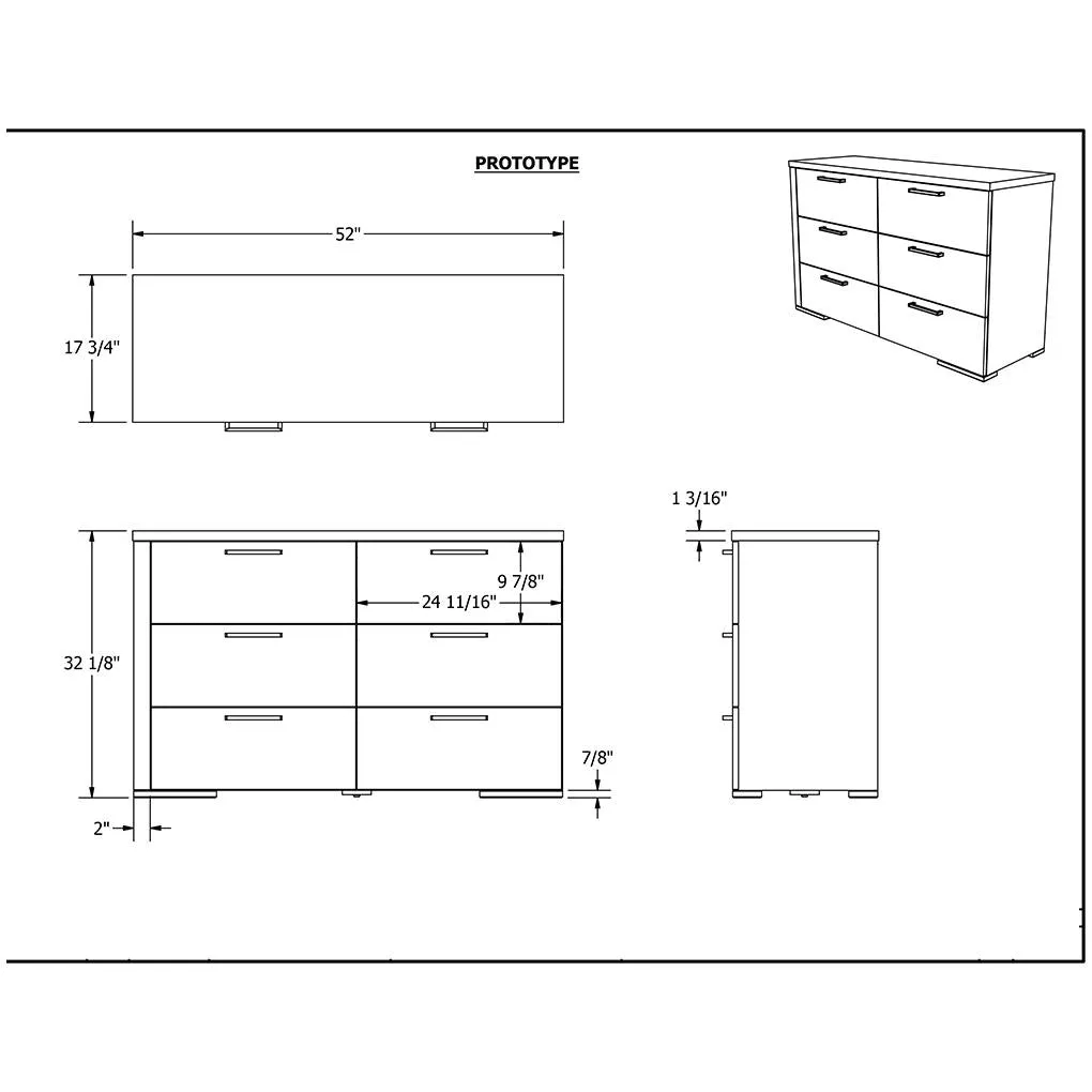 double dresser drawer 6 - Alpine - Gray blade