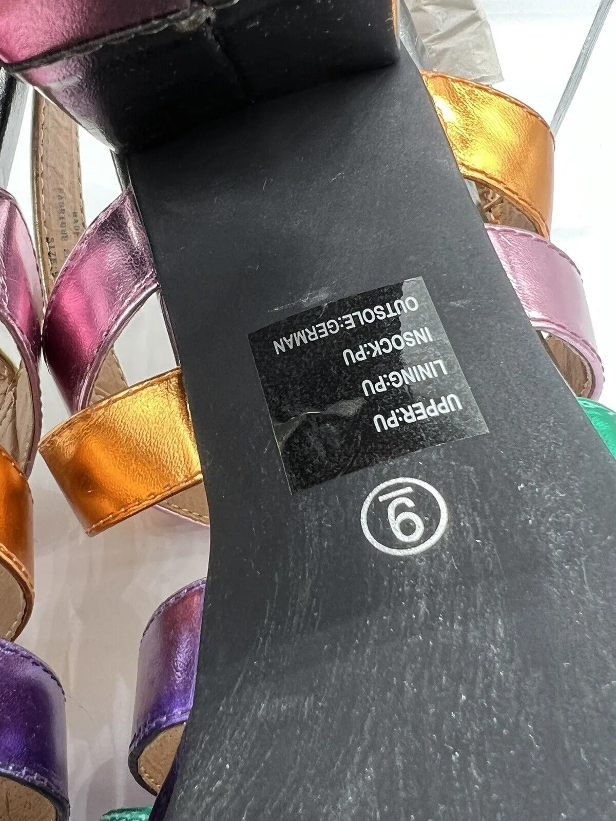 Ecote’ Rainbow Sandal 9M open toe High Heel Platform 4.5” Sling Back Blue Pink