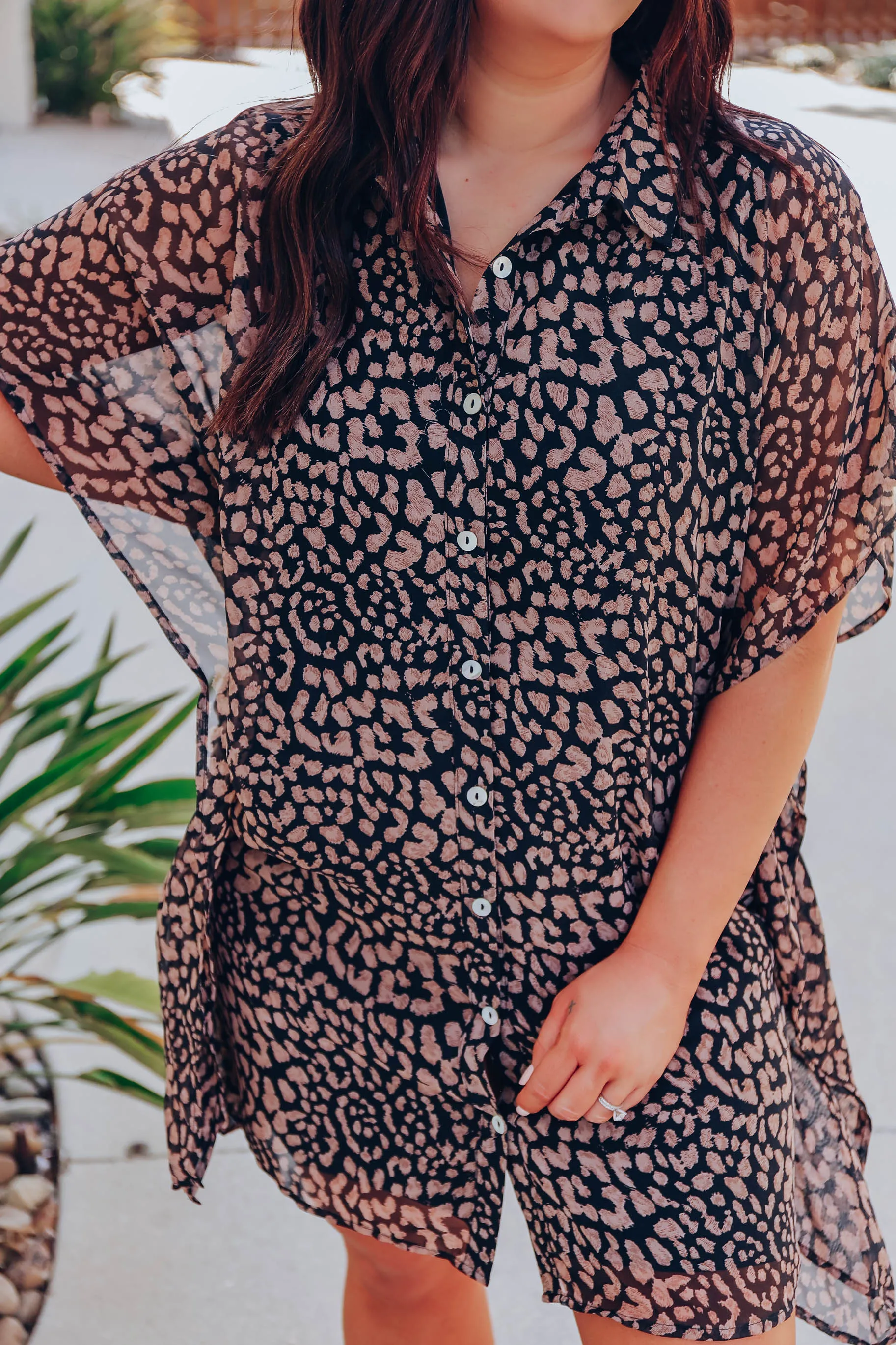Ezra Sheer Leopard Dress - Black