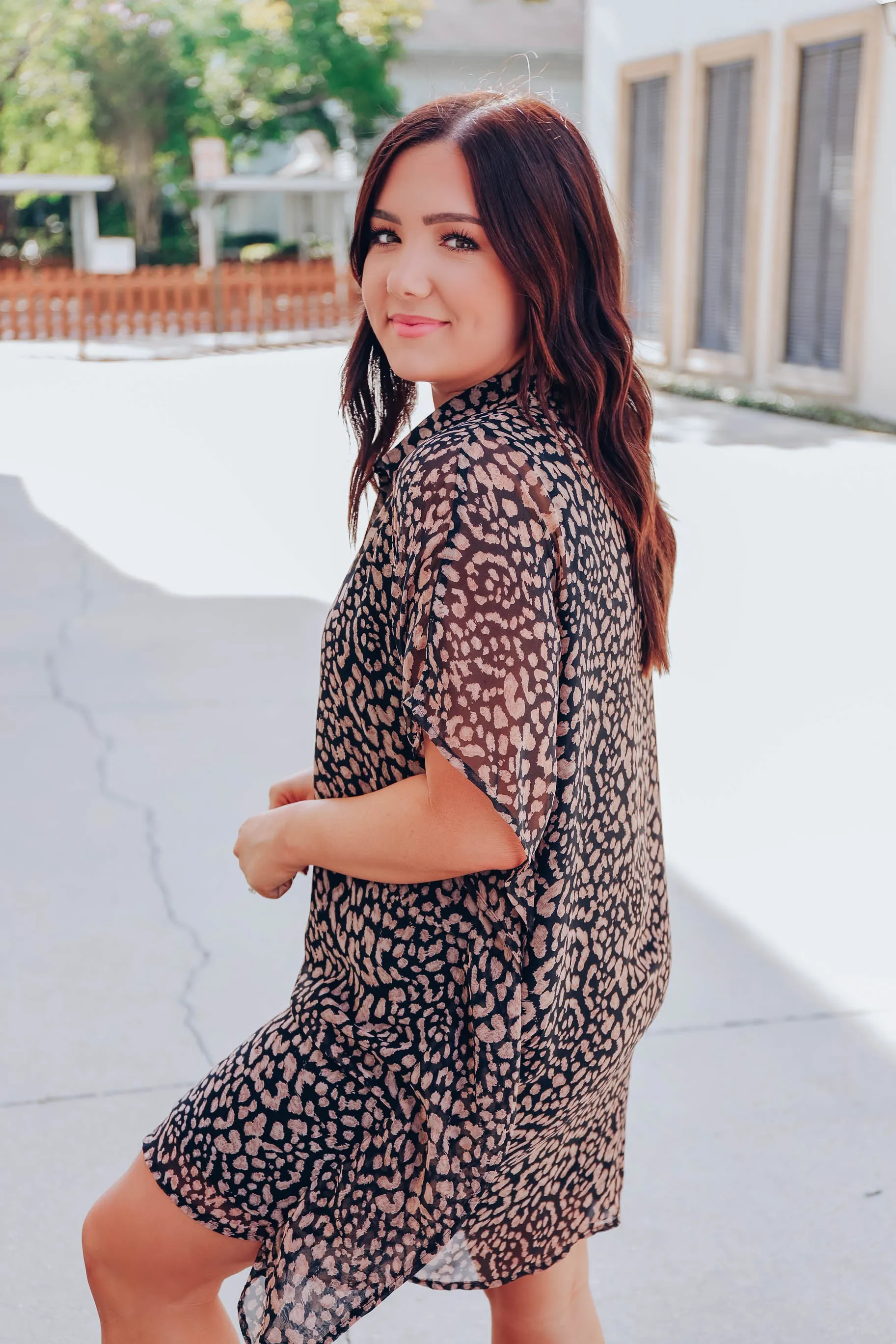 Ezra Sheer Leopard Dress - Black