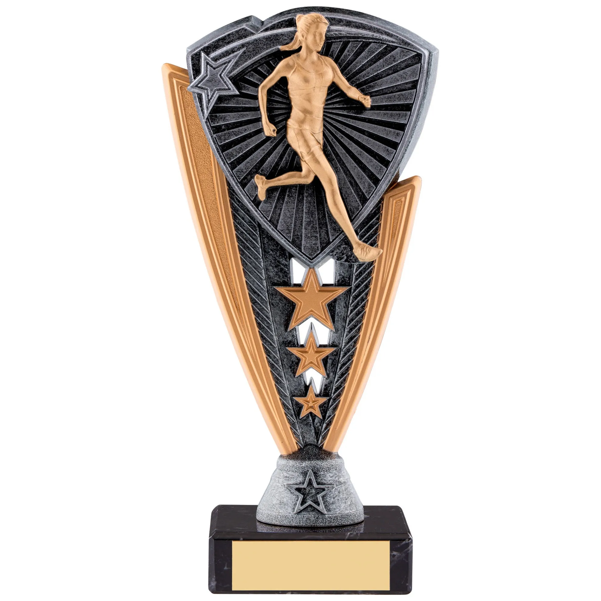 Female Runner Utopia Award with Engraved Plaque on Marble Base