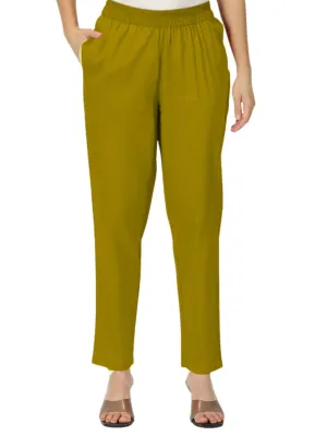 Green Cotton Straight Fit Slip-on Trouser