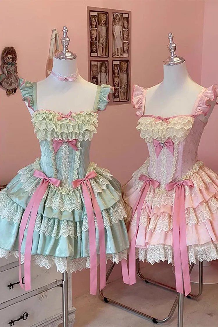 Green [Mints] Multi-Layered Ruffle Bowknot Lace Sweet Ballet Lolita Dress