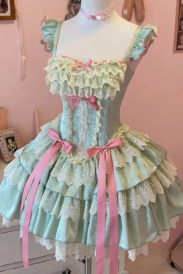 Green [Mints] Multi-Layered Ruffle Bowknot Lace Sweet Ballet Lolita Dress