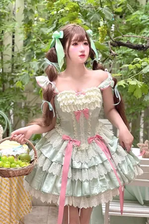 Green [Mints] Multi-Layered Ruffle Bowknot Lace Sweet Ballet Lolita Dress