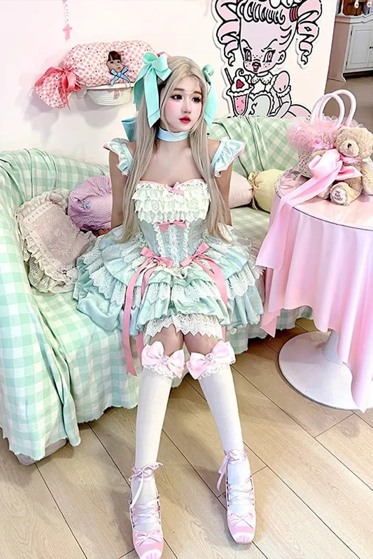 Green [Mints] Multi-Layered Ruffle Bowknot Lace Sweet Ballet Lolita Dress