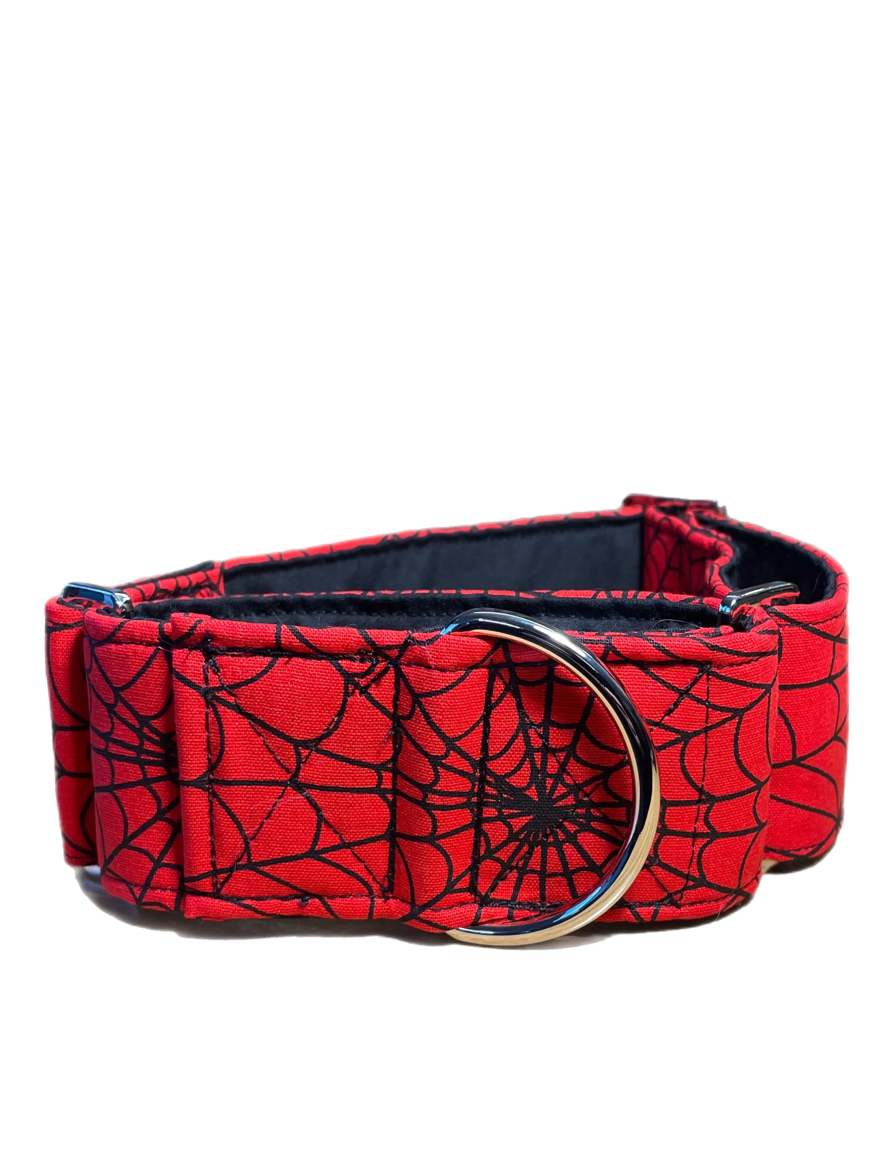 Greyhound Martingale collar in red Spiderman webs cotton wide 50cms