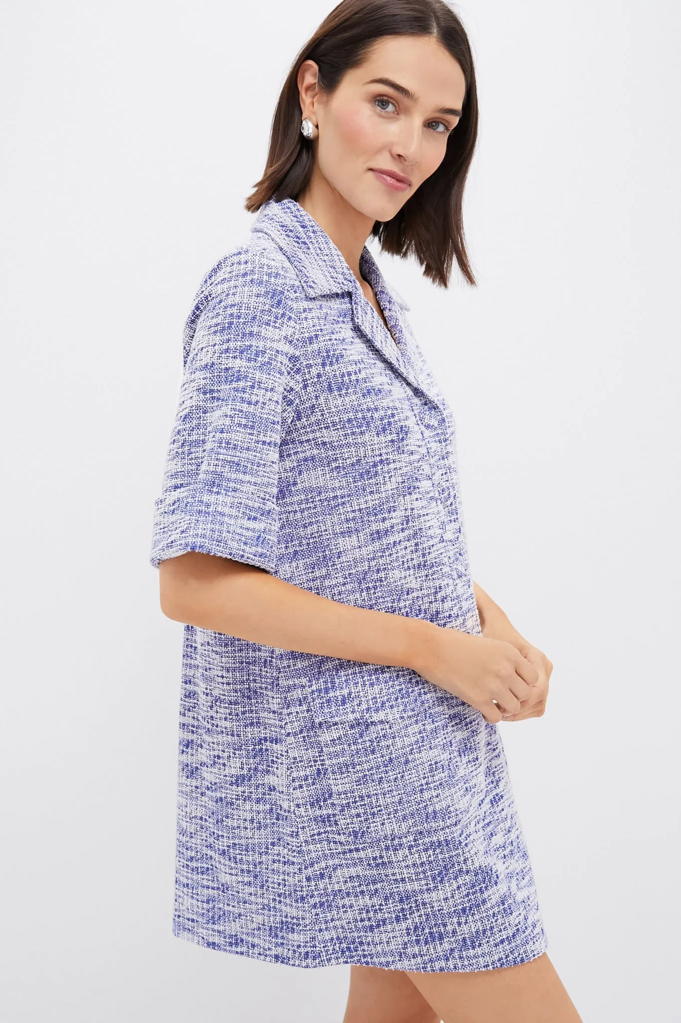 Heathered Blue Tweed Claire Dress