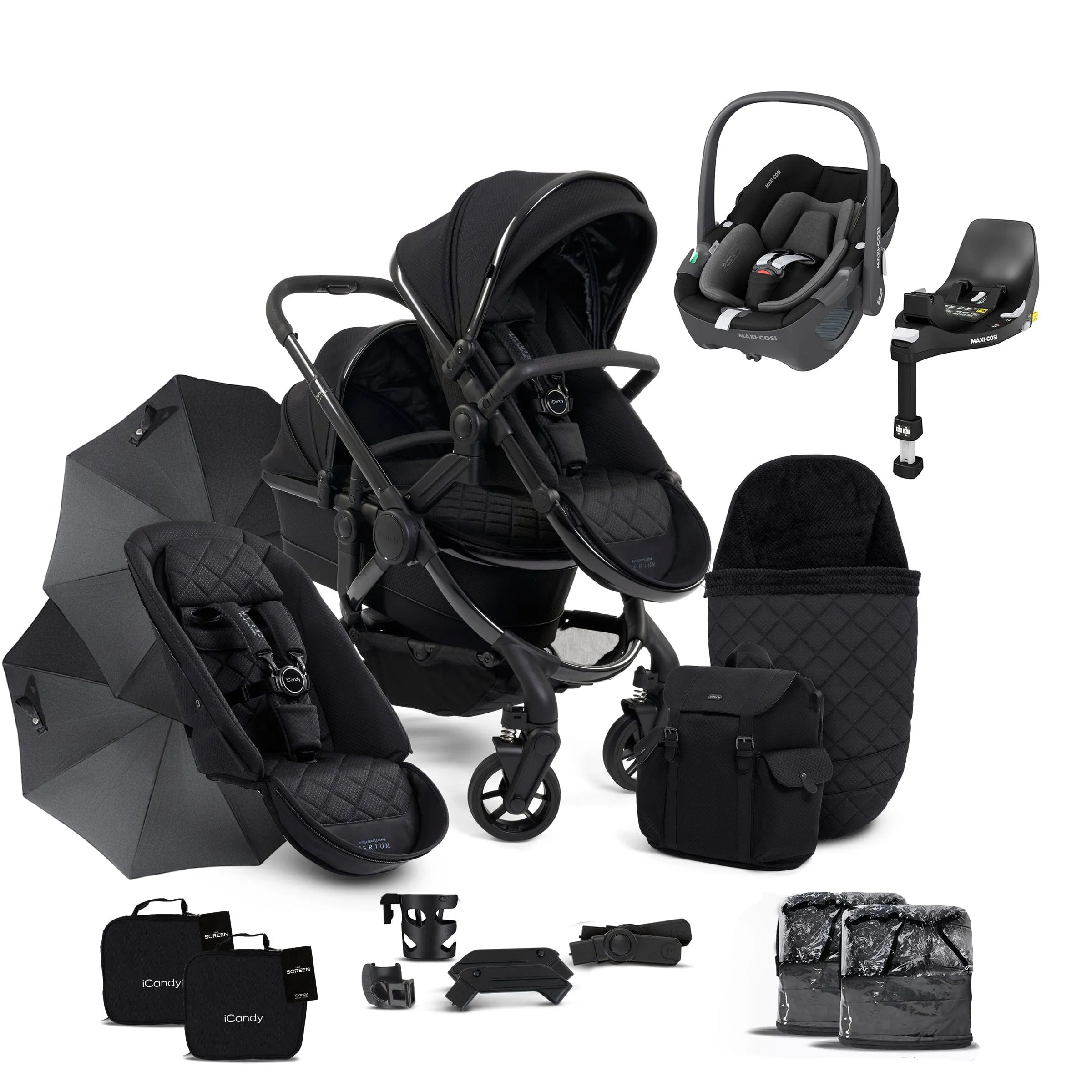 iCandy Peach 7 Cerium Double Complete Maxi-Cosi Bundle in Black