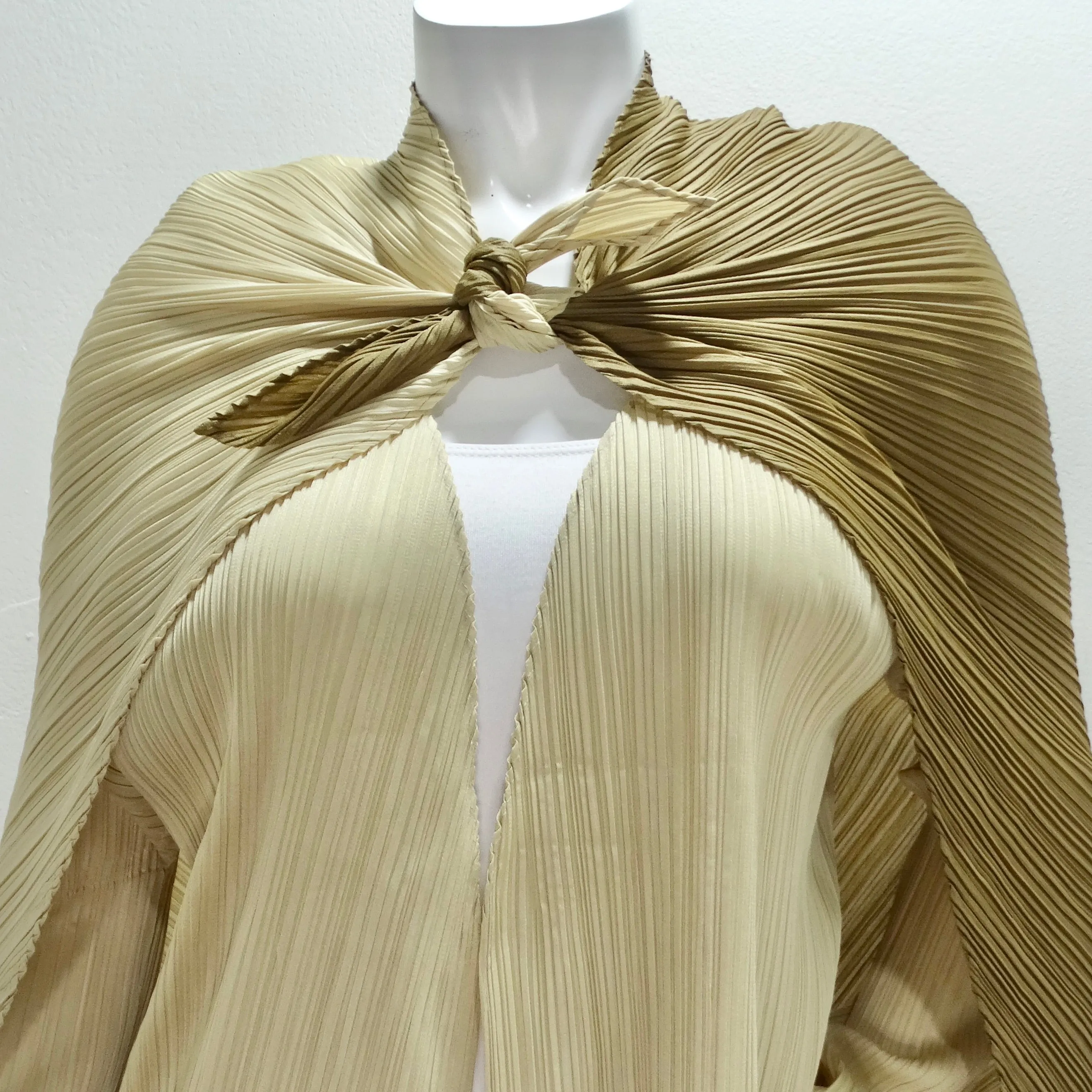 Issey Miyake 90s Pleats Please Cardigan and Shawl Set Neutral Brown