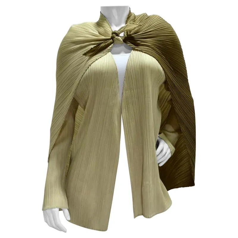 Issey Miyake 90s Pleats Please Cardigan and Shawl Set Neutral Brown