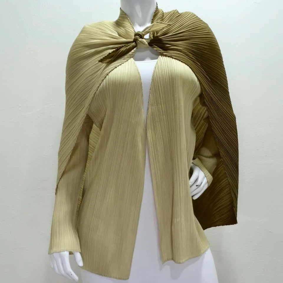 Issey Miyake 90s Pleats Please Cardigan and Shawl Set Neutral Brown