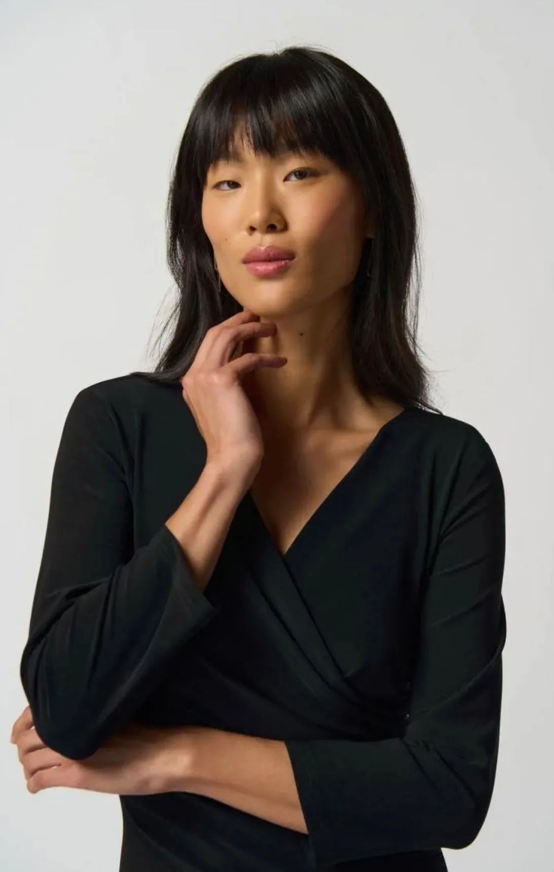 Joseph Ribkoff Black Three-Quarter Sleeve Wrap Dress