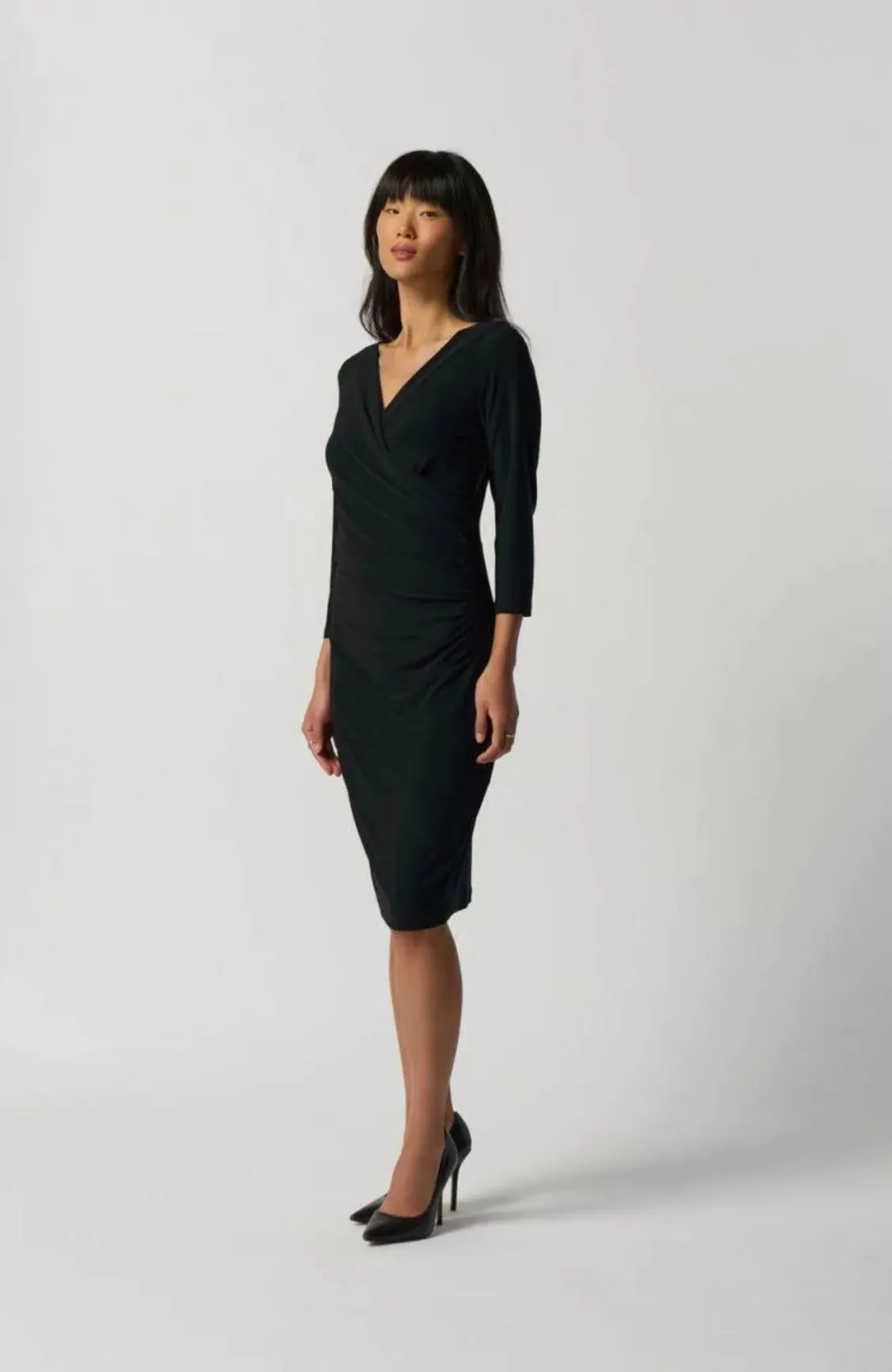 Joseph Ribkoff Black Three-Quarter Sleeve Wrap Dress