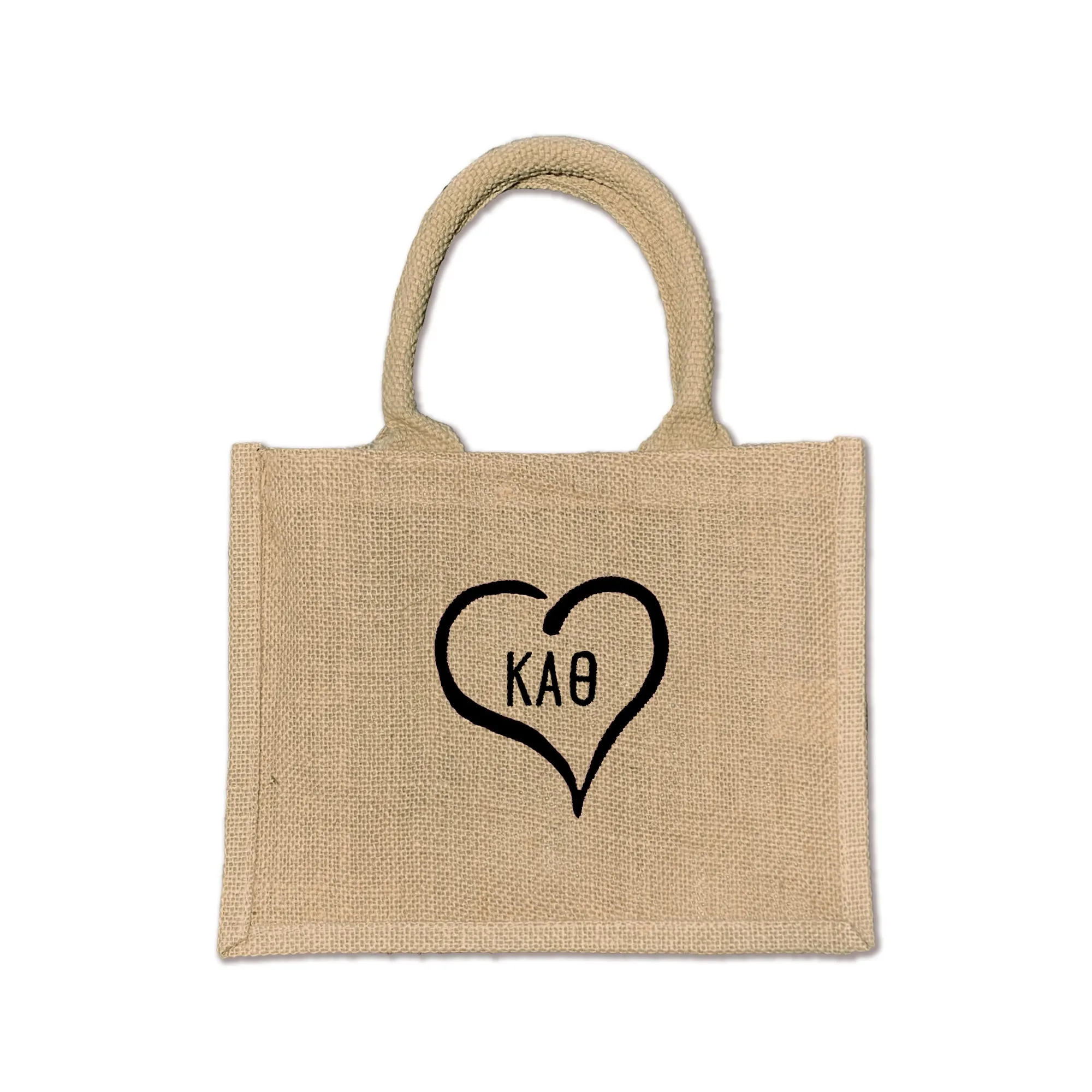 Kappa Alpha Theta Heart and Sorority Letters Burlap Tote Bag