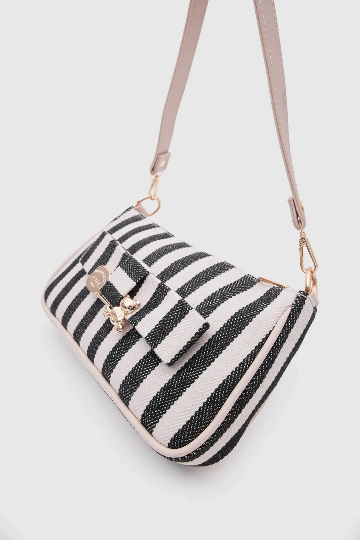 Kate Black Buckled Denim Baguette Bag