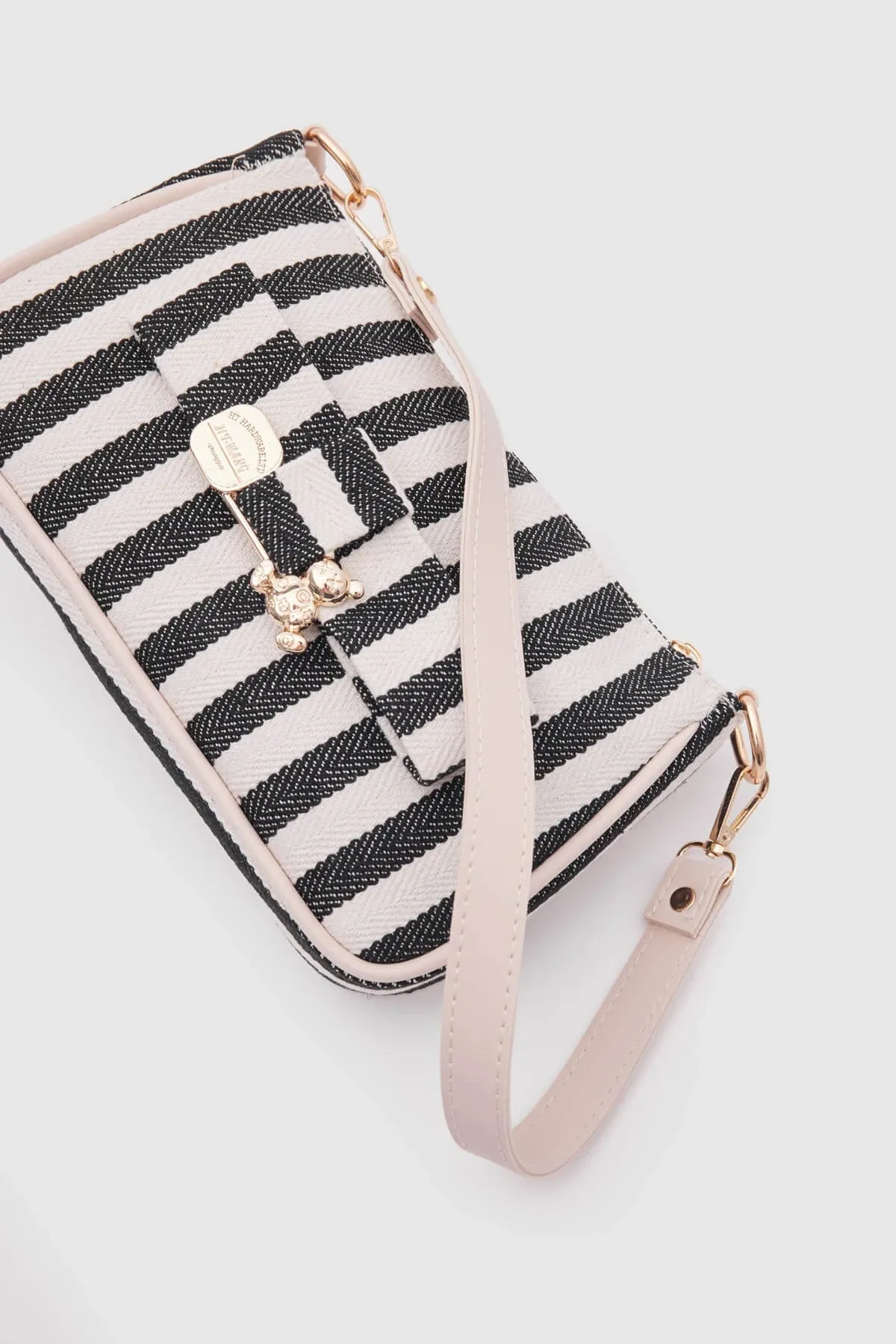 Kate Black Buckled Denim Baguette Bag