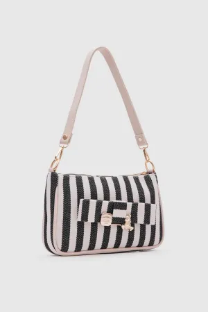Kate Black Buckled Denim Baguette Bag