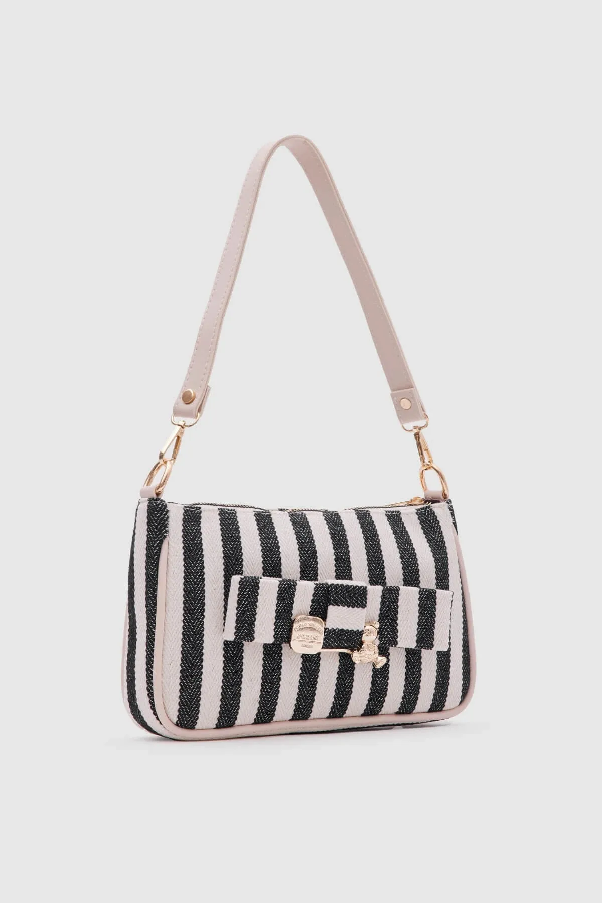 Kate Black Buckled Denim Baguette Bag
