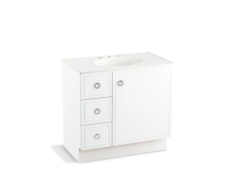 KOHLER K-99507-TKL-1WA Jacquard 36" bathroom vanity cabinet with toe kick, 1 door and 3 drawers on left