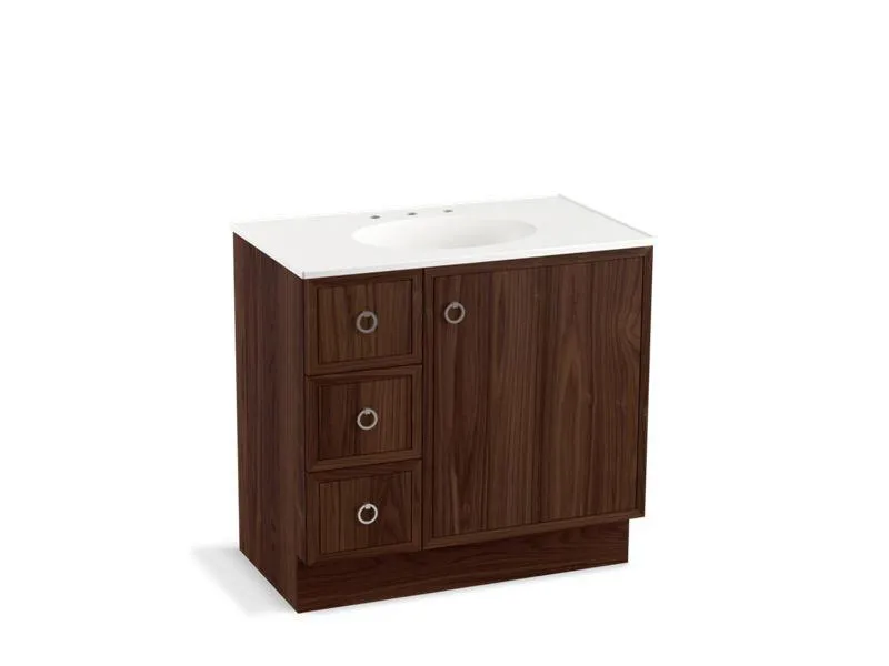 KOHLER K-99507-TKL-1WA Jacquard 36" bathroom vanity cabinet with toe kick, 1 door and 3 drawers on left