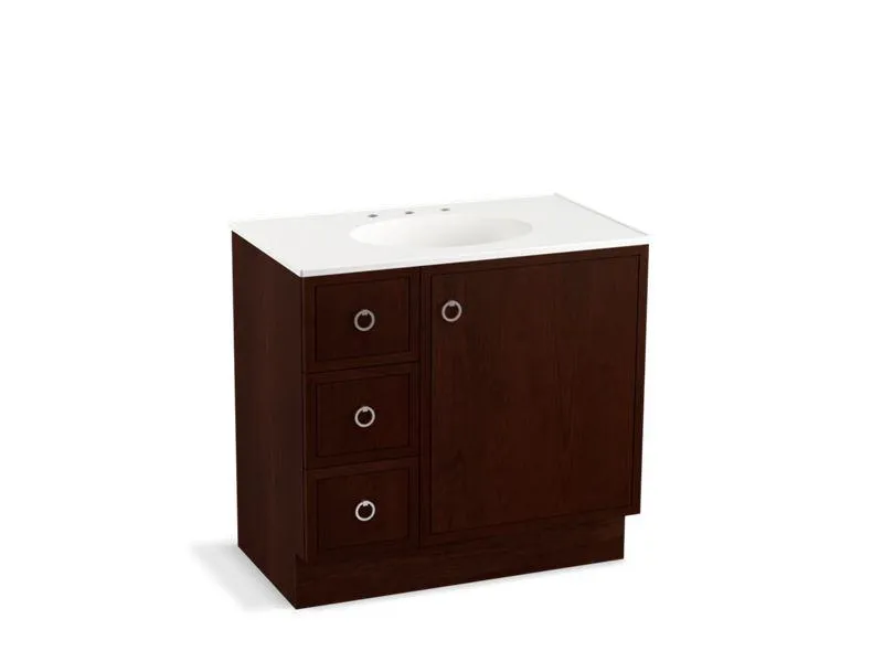 KOHLER K-99507-TKL-1WA Jacquard 36" bathroom vanity cabinet with toe kick, 1 door and 3 drawers on left