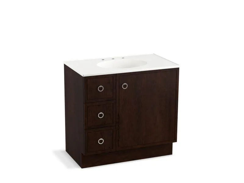 KOHLER K-99507-TKL-1WA Jacquard 36" bathroom vanity cabinet with toe kick, 1 door and 3 drawers on left