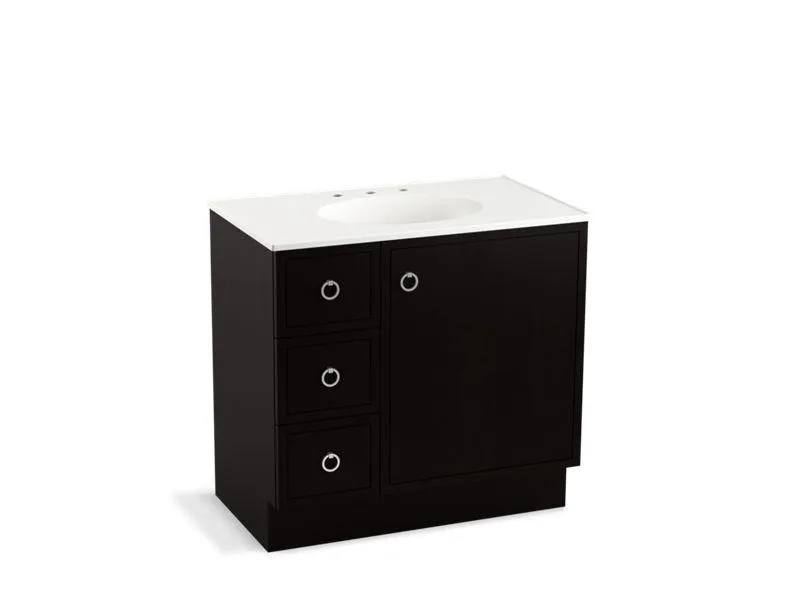 KOHLER K-99507-TKL-1WA Jacquard 36" bathroom vanity cabinet with toe kick, 1 door and 3 drawers on left