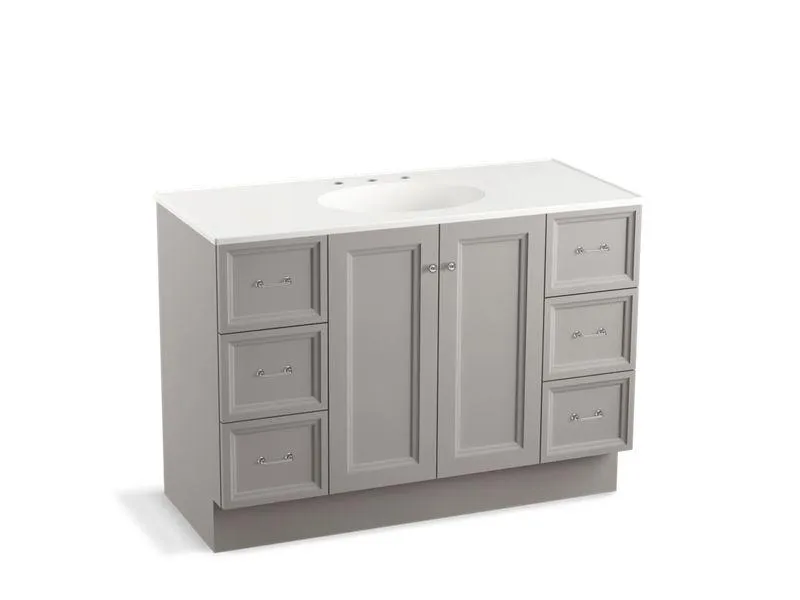 KOHLER K-99522-TKSD-1WA Damask 48" bathroom vanity cabinet with toe kick, 2 doors and 6 drawers, split top drawers