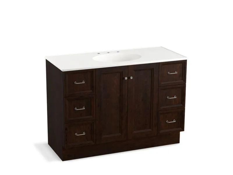 KOHLER K-99522-TKSD-1WA Damask 48" bathroom vanity cabinet with toe kick, 2 doors and 6 drawers, split top drawers