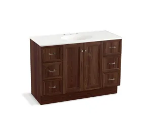 KOHLER K-99522-TKSD-1WA Damask 48" bathroom vanity cabinet with toe kick, 2 doors and 6 drawers, split top drawers