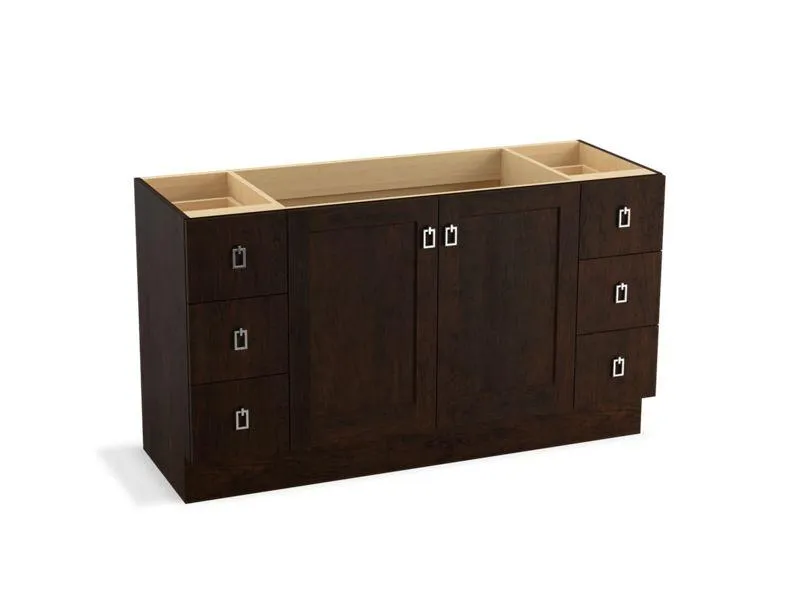 KOHLER K-99536-TK-1WA Poplin 60" bathroom vanity cabinet with toe kick, 2 doors and 6 drawers