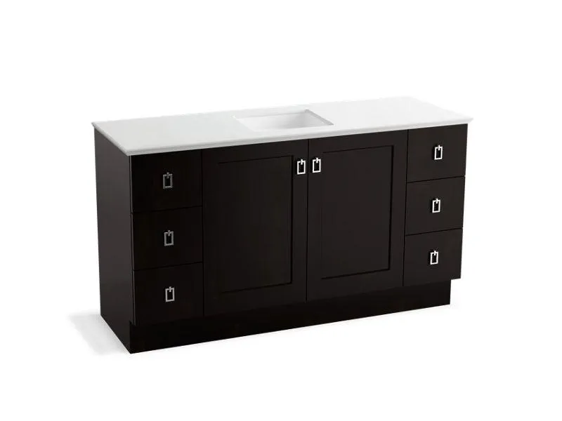 KOHLER K-99536-TK-1WA Poplin 60" bathroom vanity cabinet with toe kick, 2 doors and 6 drawers