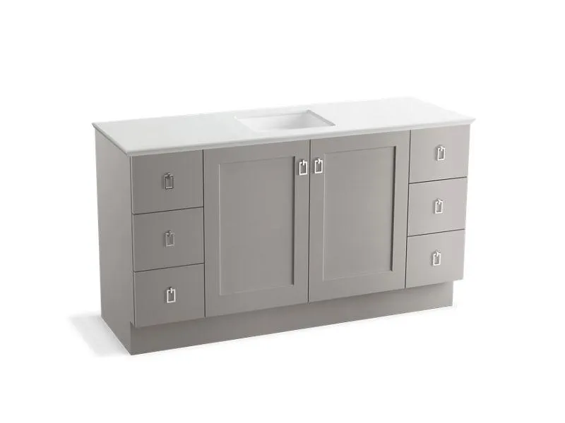 KOHLER K-99536-TK-1WA Poplin 60" bathroom vanity cabinet with toe kick, 2 doors and 6 drawers