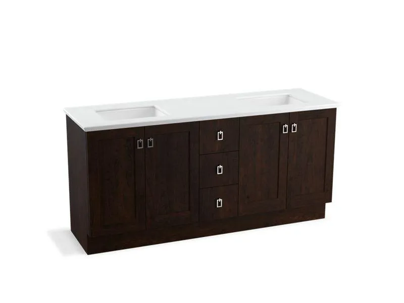 KOHLER K-99538-TK-1WA Poplin 72" bathroom vanity cabinet with toe kick, 4 doors and 3 drawers
