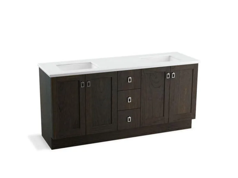 KOHLER K-99538-TK-1WA Poplin 72" bathroom vanity cabinet with toe kick, 4 doors and 3 drawers