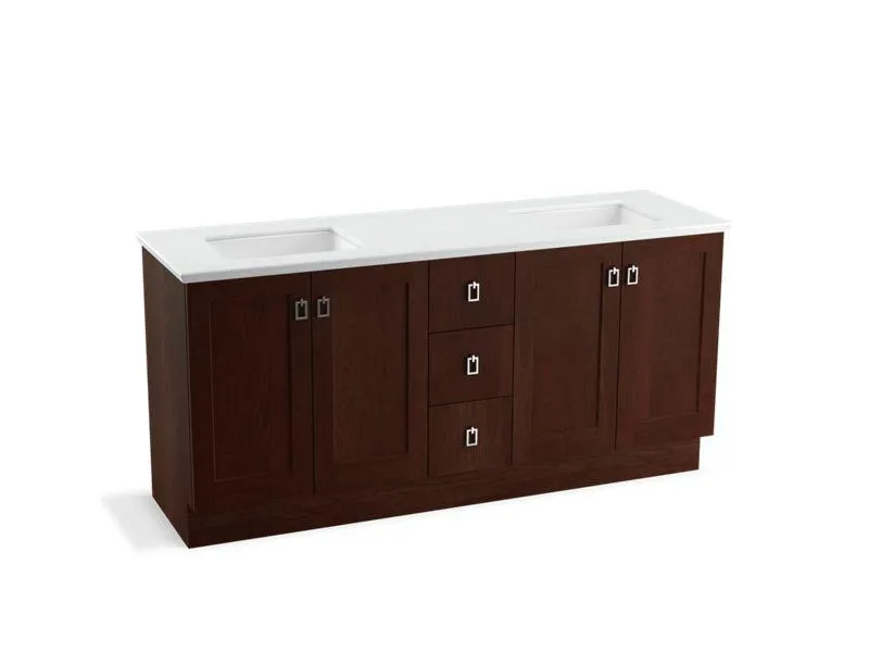 KOHLER K-99538-TK-1WA Poplin 72" bathroom vanity cabinet with toe kick, 4 doors and 3 drawers