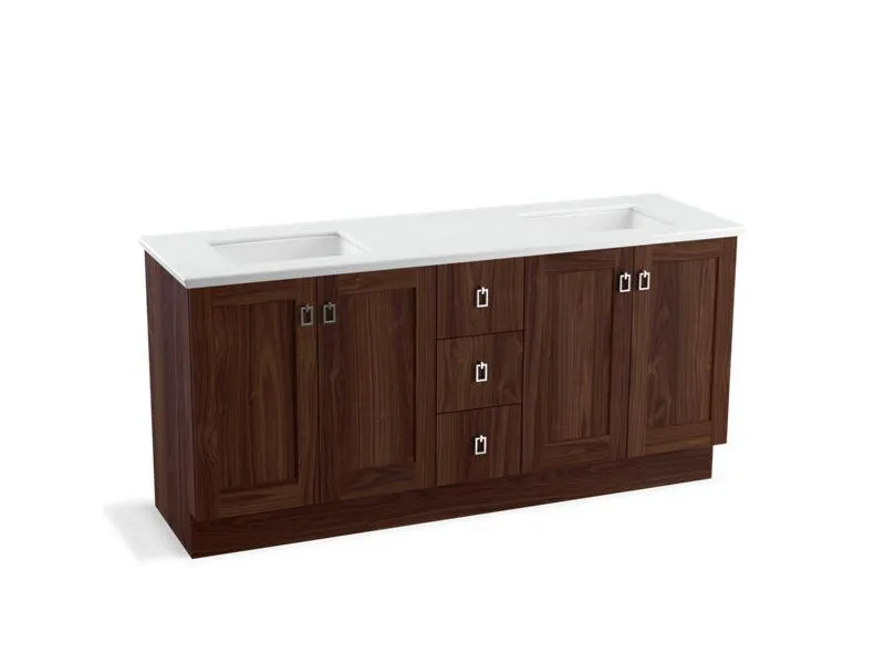 KOHLER K-99538-TK-1WA Poplin 72" bathroom vanity cabinet with toe kick, 4 doors and 3 drawers