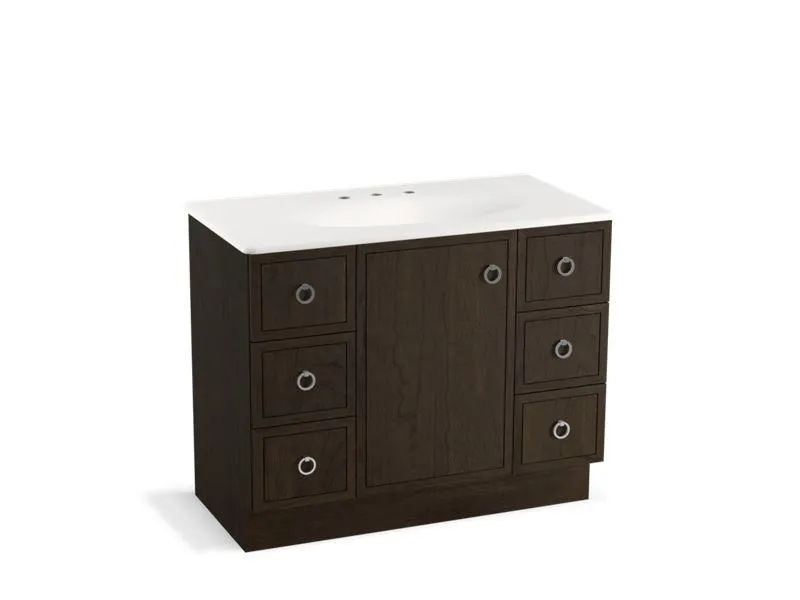 KOHLER K-99564-TK-1WA Jacquard 42" bathroom vanity cabinet with toe kick, 1 door and 6 drawers
