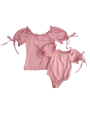 Marigold Puff Sleeve Frilly Top & Leotard - Blush Pink