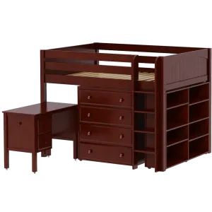Maxtrix Full Mid Loft Bed with Straight Ladder, Storage   Desk
