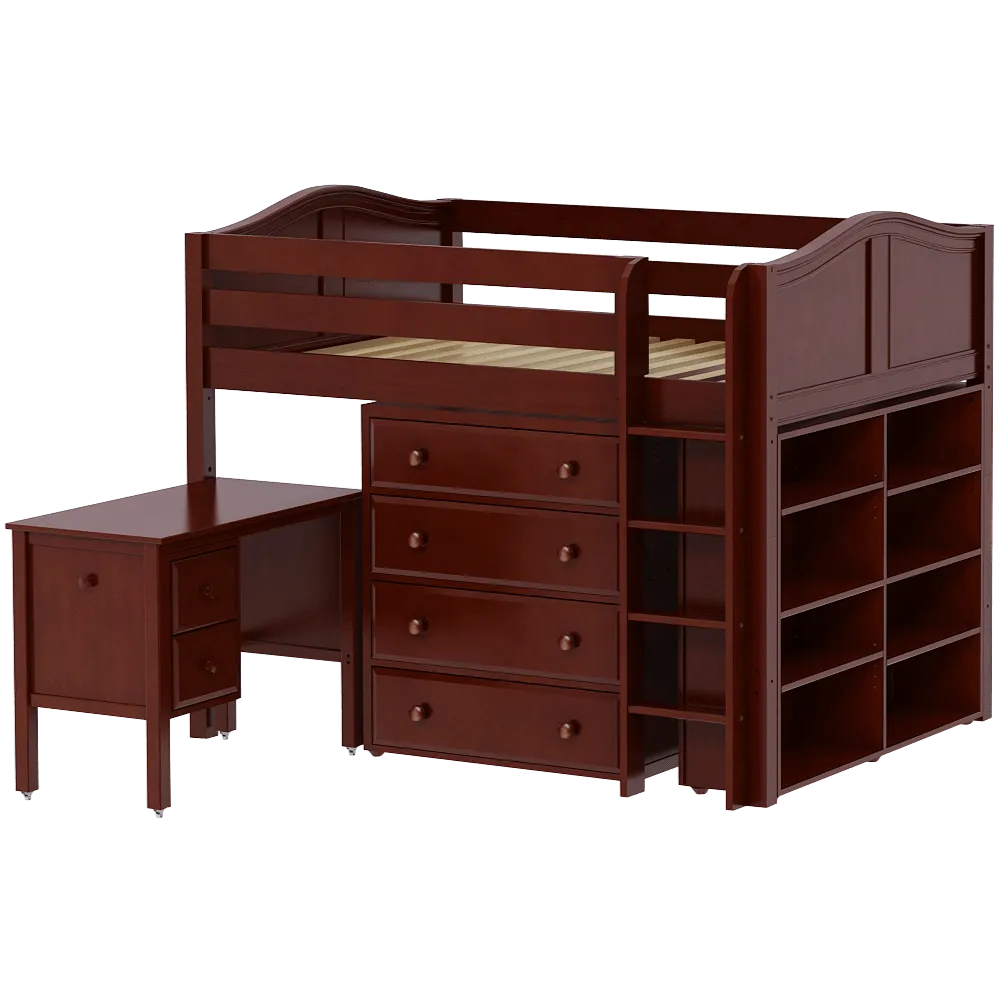 Maxtrix Full Mid Loft Bed with Straight Ladder, Storage   Desk