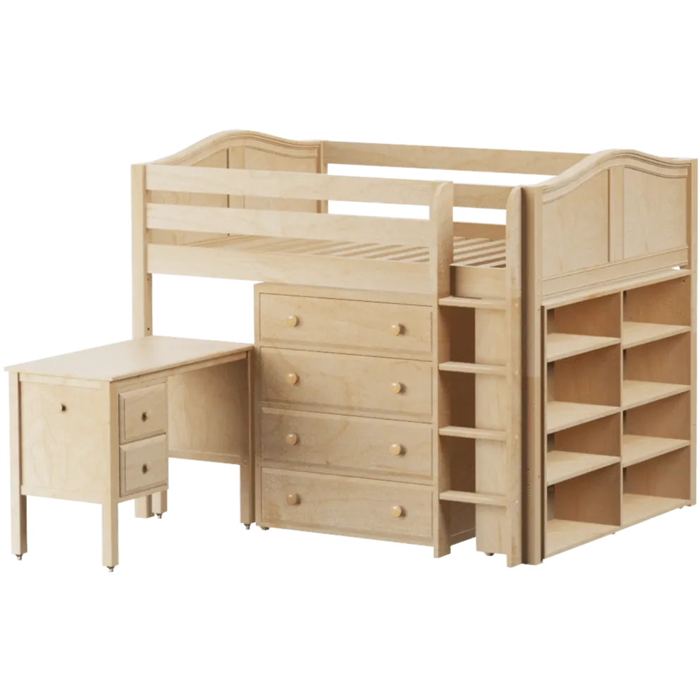 Maxtrix Full Mid Loft Bed with Straight Ladder, Storage   Desk