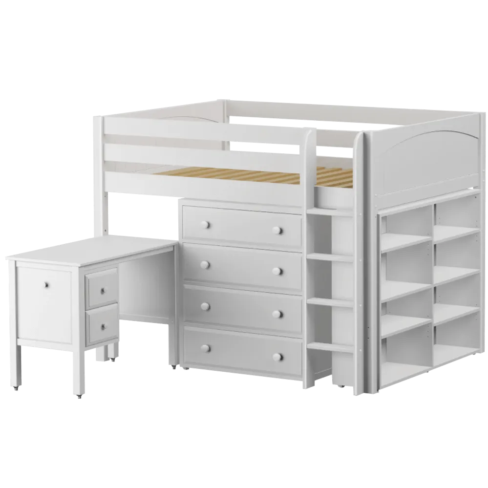 Maxtrix Full Mid Loft Bed with Straight Ladder, Storage   Desk