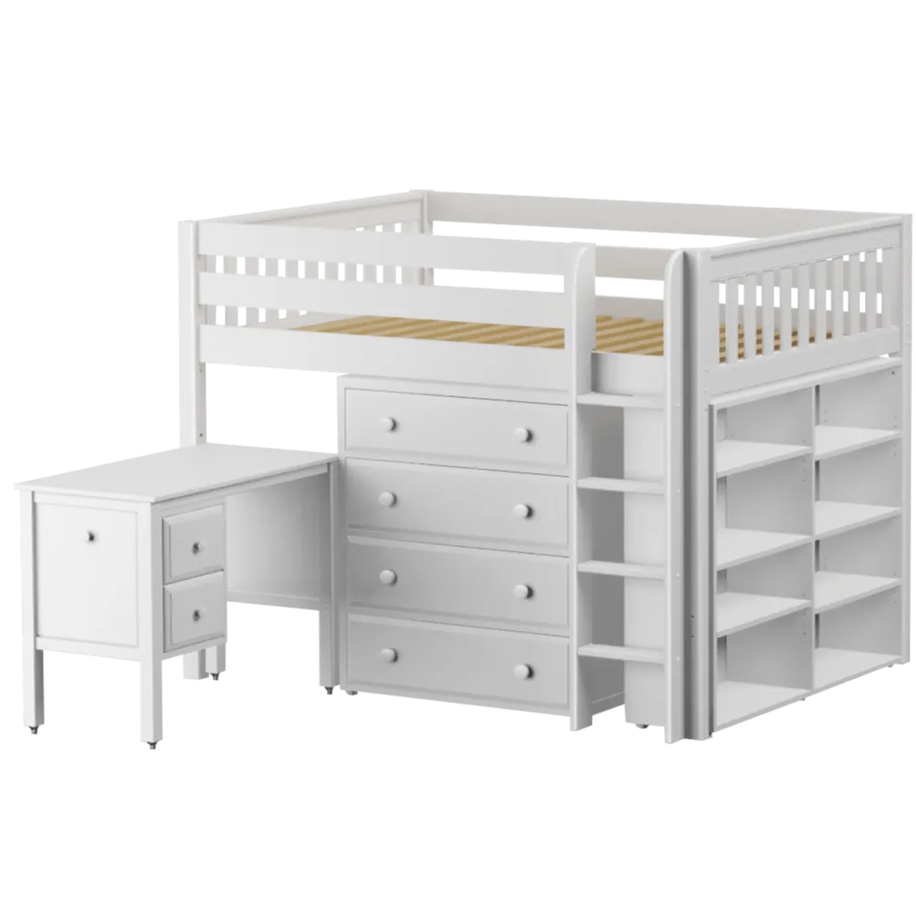 Maxtrix Full Mid Loft Bed with Straight Ladder, Storage   Desk